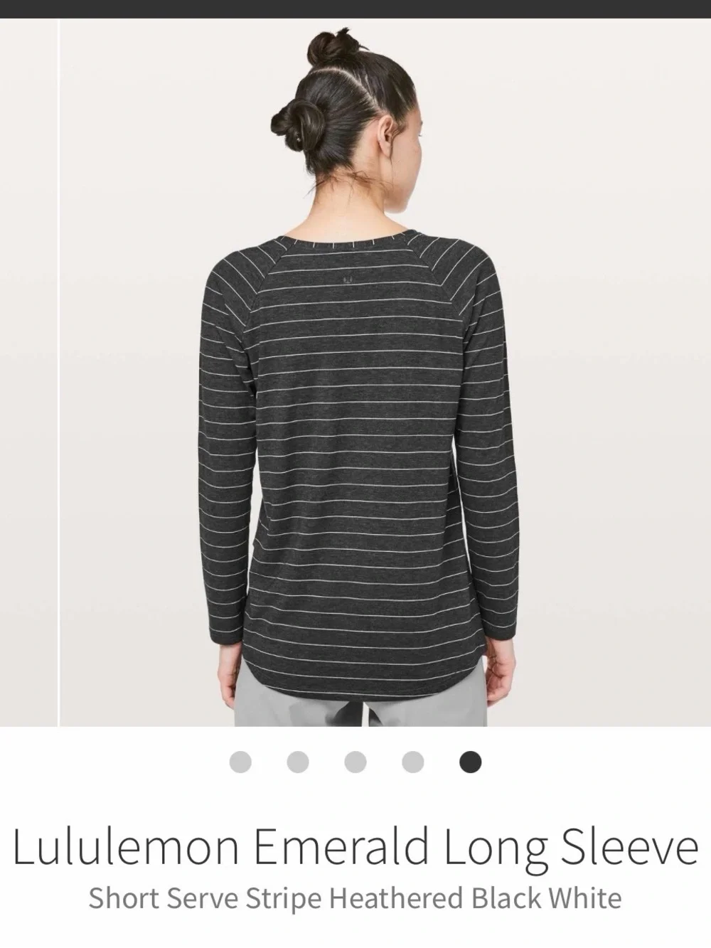 Lululemon Emerald Long Sleeve Short Serve Stripe Heathered Black White